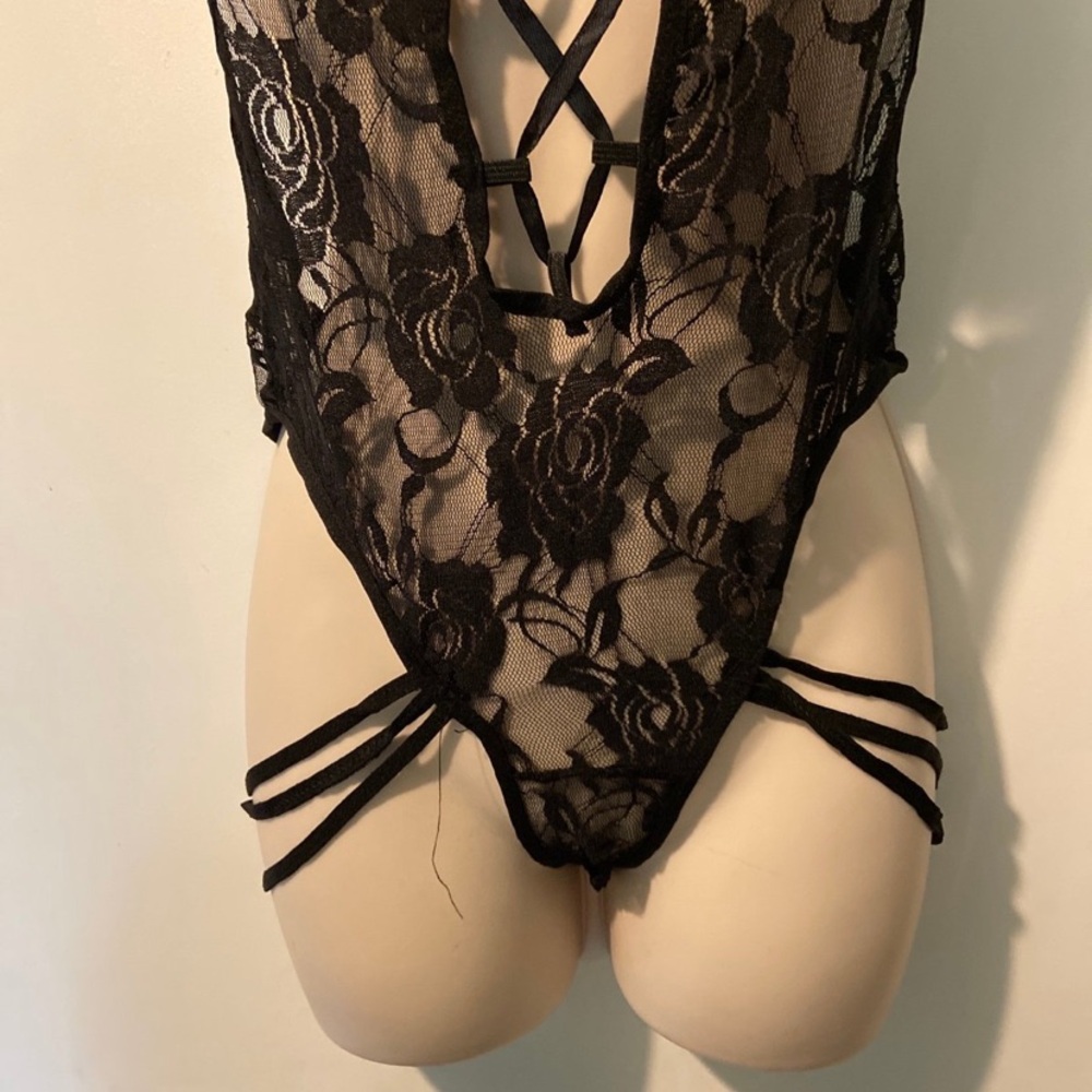 Brand new black lace teddy